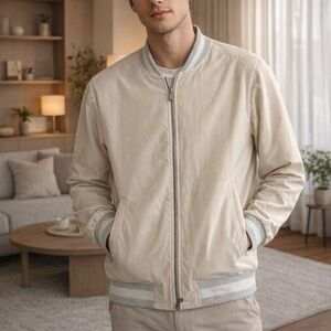 Eleventy Ermenegildo Zegna Cashmere Blend Corduroy Bomber Jacket Ivory Large